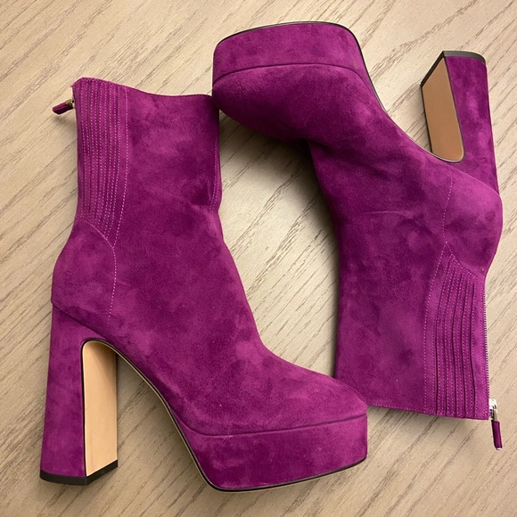 Lola Cruz Leste Suede Boots Fuchsia /Purple Platform Booties Women’s Size 37 - Picture 3 of 9
